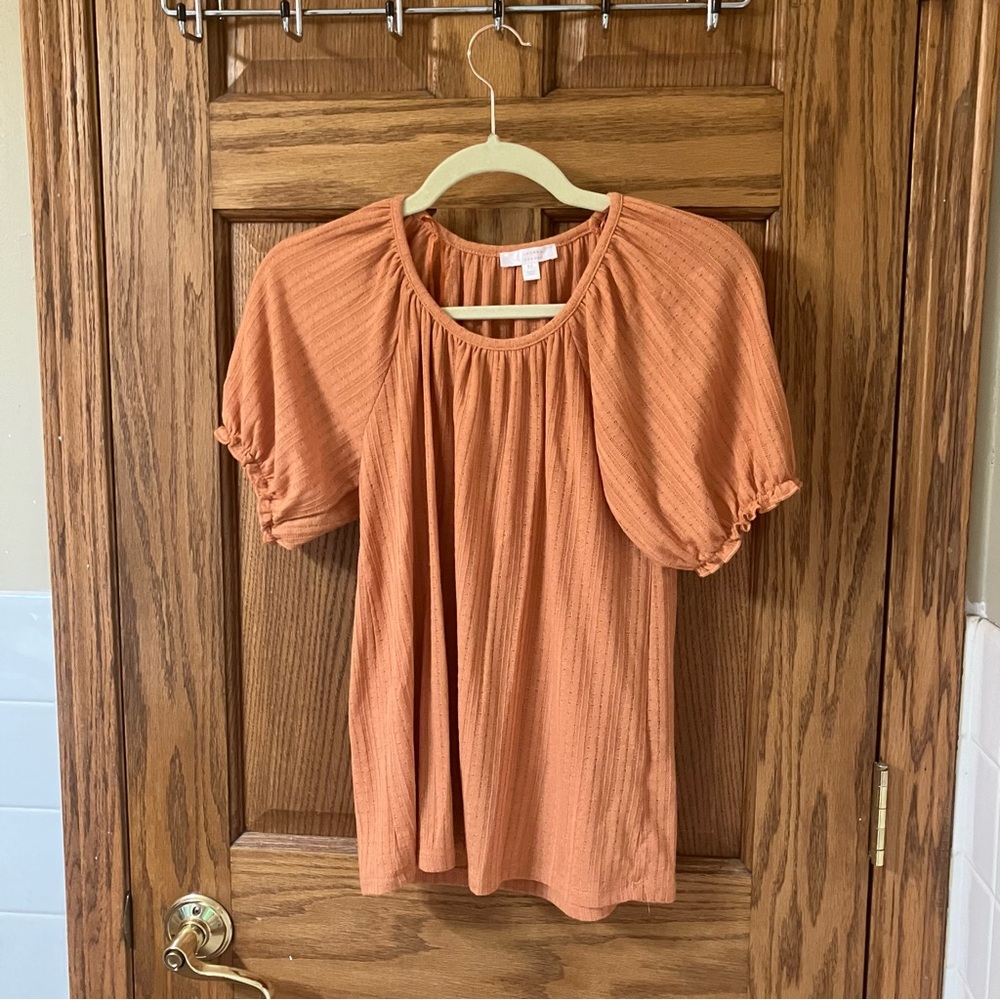 LC Lauren Conrad Burnt Orange Puff Sleeve Blouse Size M